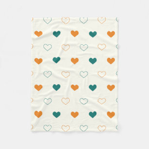 Mooie harten / groene oranje crème fleece deken