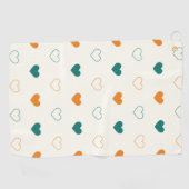 Mooie harten / groene oranje crème golfhanddoek (Horizontaal)
