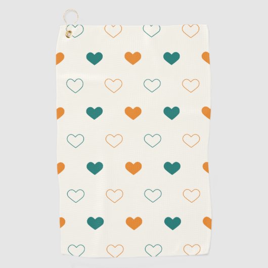 Mooie harten / groene oranje crème golfhanddoek (Voorkant)