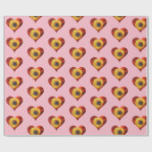 Mooie harten zonnebloem glanzend inpakpapier (Vlak)