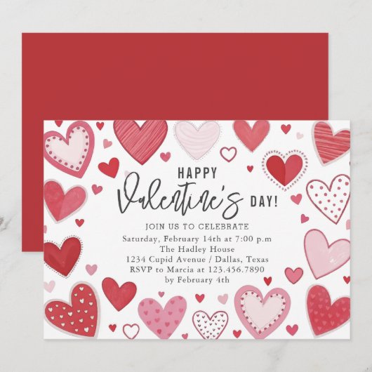 Mooie Hartjes Valentijnsdag Feest Kaart (Voorkant / Achterkant)