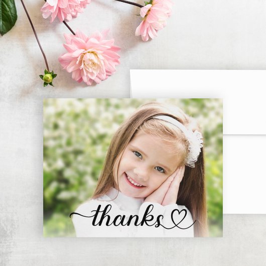 Mooie hartscript voor kinderen met aangepaste foto bedankkaart