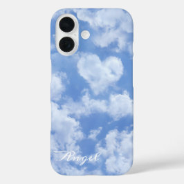 Mooie hartvormige wolk in blauwe lucht vrolijk gel iPhone 16 hoesje
