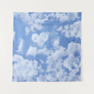 Mooie hartvormige wolk in blauwe lucht vrolijk gel wandkleed