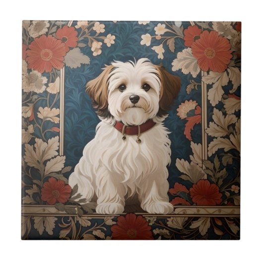 Mooie Havanese hond William Morris Floral Tegeltje (Voorkant)