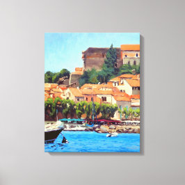 Mooie haven van Collioure in blauwgroen oranje Canvas Afdruk