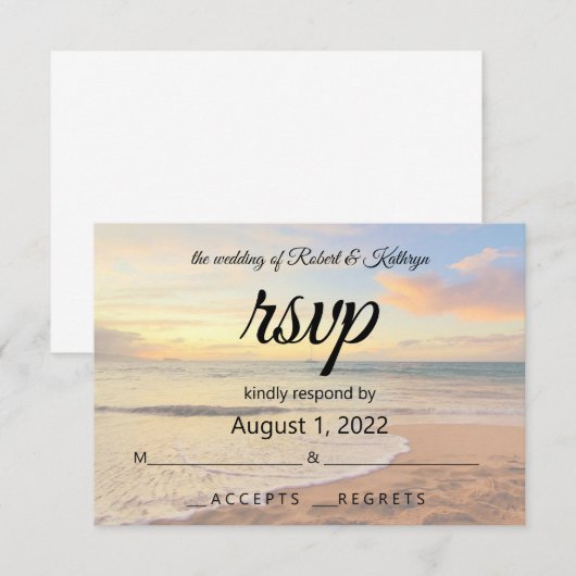 Mooie Hawaiian Beach bruiloft RSVP kaart (Voorkant / Achterkant)