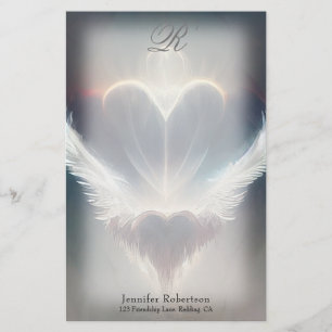 Mooie Heart Angel Wings Monogram Stationery Briefpapier