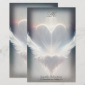 Mooie Heart Angel Wings Monogram Stationery Briefpapier (Voorkant / Achterkant)