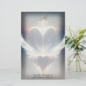 Mooie Heart Angel Wings Monogram Stationery Briefpapier (Staand voorkant)