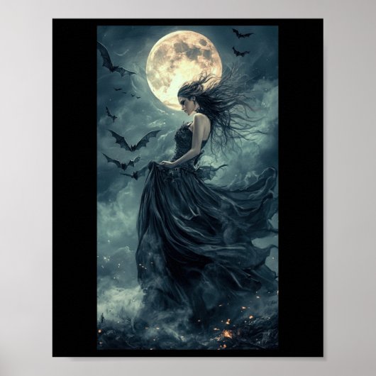 Mooie Heks Gothic Fantasy Vampire Moonlight 1 Poster (Voorkant)