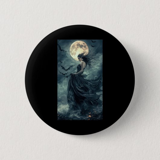 Mooie Heks Gothic Fantasy Vampire Moonlight 1 Ronde Button 5,7 Cm (Voorkant)