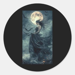 Mooie Heks Gothic Fantasy Vampire Moonlight 1 Ronde Sticker