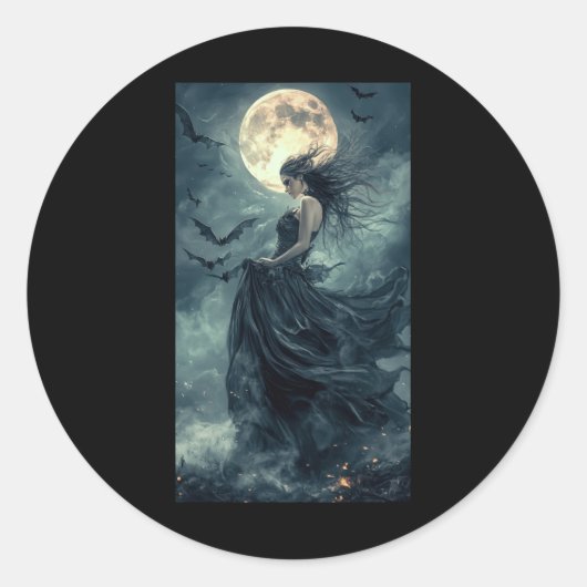 Mooie Heks Gothic Fantasy Vampire Moonlight 1 Ronde Sticker (Voorkant)