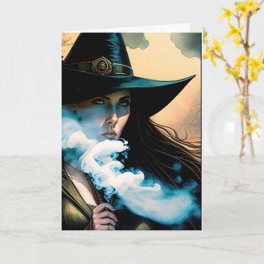 Mooie heks Halloween Kaart (Gele Bloem)