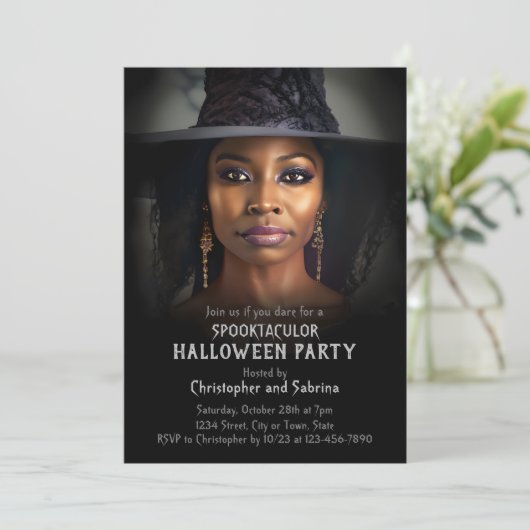 Mooie heks Halloween Party Kaart (Staand voorkant)