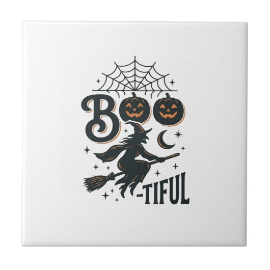 Mooie Heks Halloween Vintage Gravure Ontwerp Tegeltje (Voorkant)