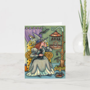 MOOIE HEKS, KAT, HUISDIEREN, VLEERMUISKOOI, HALLOW NOTITIEKAARTJE