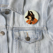  mooie heks met een klinkende zwarte kat ronde button 5,7 cm (In situ)