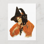  mooie heks met zwarte kat op schouder briefkaart (Voorkant)