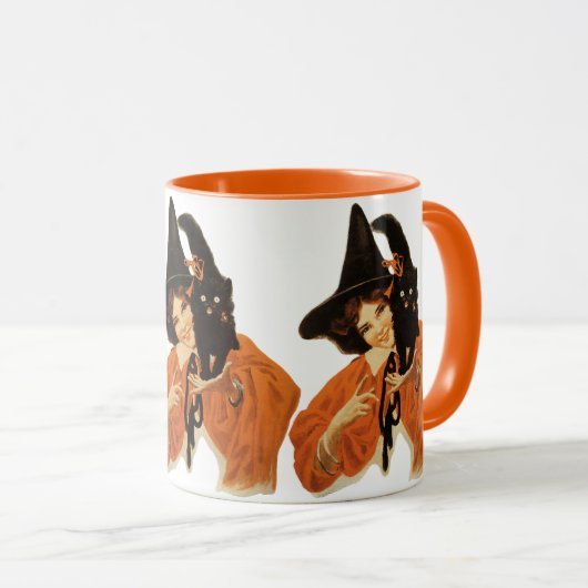  mooie heks met zwarte kat op schouder mok (Voorkant rechts)