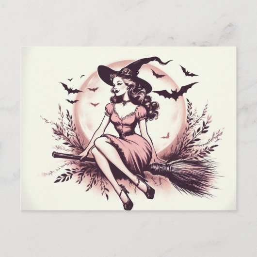  mooie heks op bezemsteel briefkaart (Voorkant)