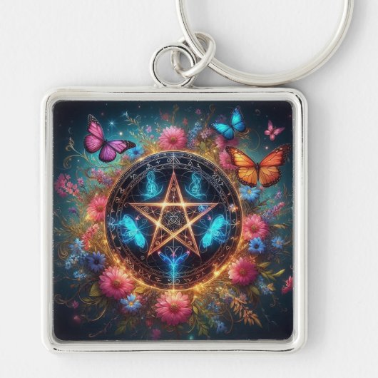 Mooie heksen pentacle2 sleutelhanger (Voorkant)