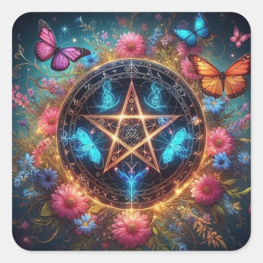 Mooie heksen pentacle2 vierkante sticker (Voorkant)