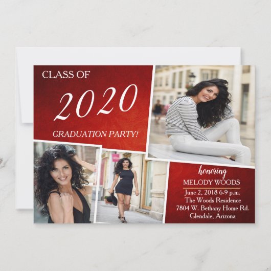 Mooie helder rood Afstuderen uitnodiging (Voorkant)