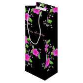 Mooie helder roze bloem wijn cadeautas (Achterkant Gekanteld)