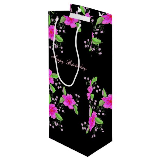 Mooie helder roze bloem wijn cadeautas (Achterkant Gekanteld)