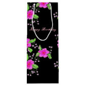 Mooie helder roze bloem wijn cadeautas (Achterkant)