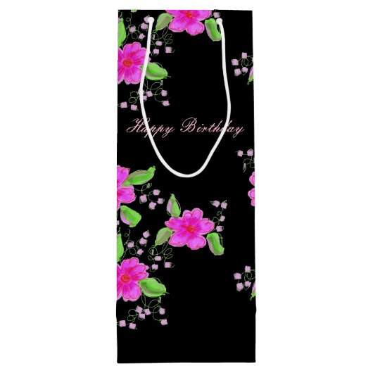 Mooie helder roze bloem wijn cadeautas (Achterkant)