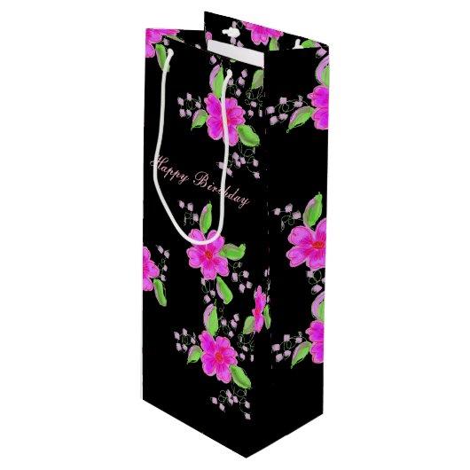 Mooie helder roze bloem wijn cadeautas (Voorkant Gekanteld)