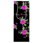 Mooie helder roze bloem wijn cadeautas (Voorkant)