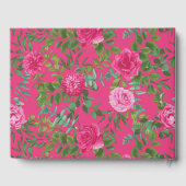 Mooie helder roze trouwrozen bloemstuk gastenboek (Achterkant)