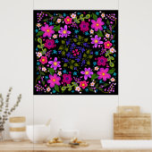 Mooie, heldere Boho Flowers Pink en Periwinkle Poster (Keuken)