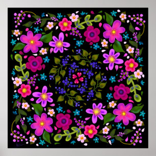 Mooie, heldere Boho Flowers Pink en Periwinkle Poster