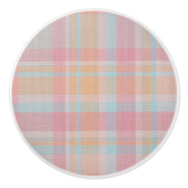 Mooie heldere kleuren roze en blauwe geruite tarta keramische knop