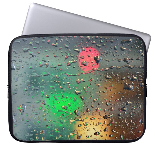 Mooie heldere lichten in de regen laptop sleeve (Voorkant)
