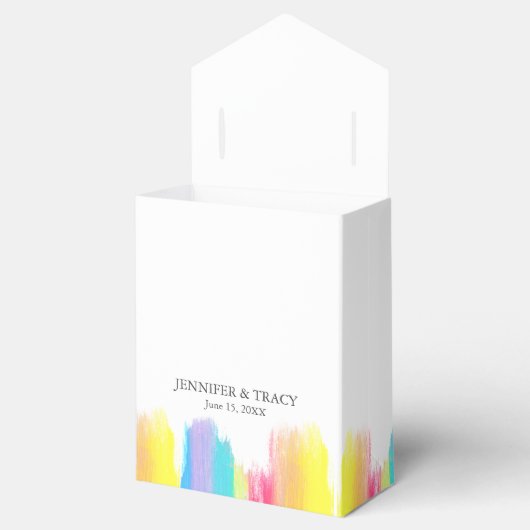 Mooie heldere regenboog bruiloft gepersonaliseerd bedankdoosjes (Geopend)
