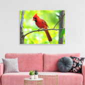 Mooie, heldere rode kardinaal in een boom canvas afdruk (Insitu (Woonkamer))