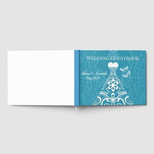 Mooie hemel blauw en witte bruidbruiloft gastenboek (Volledig)