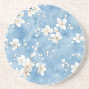 Mooie hemelsblauwe witte bloemen zandsteen onderzetter