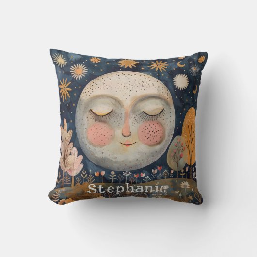 Mooie Hemelse Maan Monogram Naam Kinderen Eenvoudi Kussen (Voorkant)