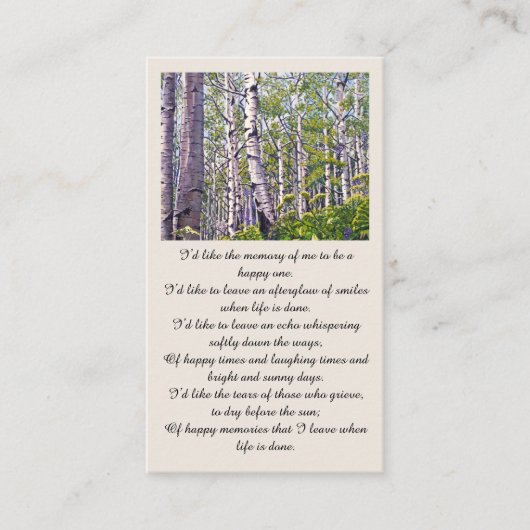 Mooie herdenkingskaart visitekaartje (Voorkant)