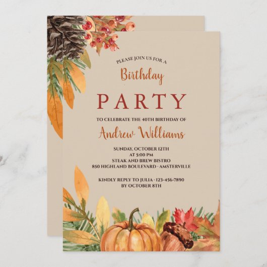 Mooie Herfst Birthday Uitnodiging (Voorkant / Achterkant)