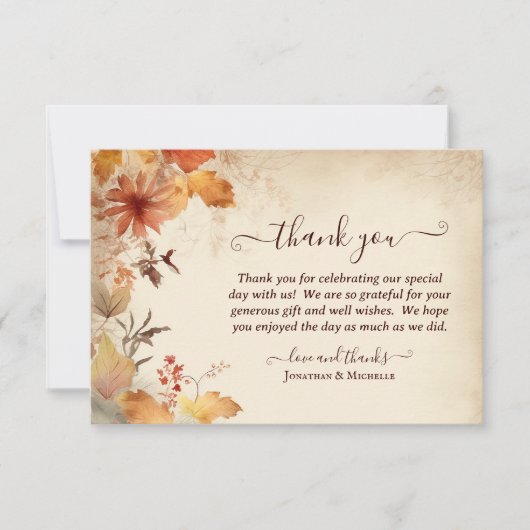 Mooie herfst blad bloem herfst bruiloft bedankkaart (Voorkant)