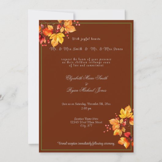 Mooie herfst bladeren en bessen herfst bruiloft kaart (Achterkant)