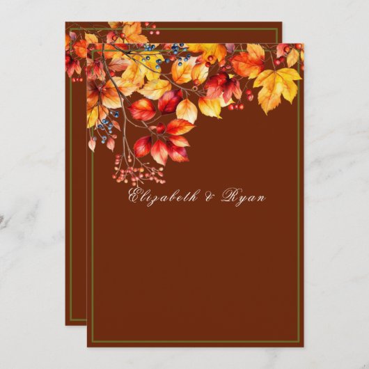 Mooie herfst bladeren en bessen herfst bruiloft kaart (Voorkant / Achterkant)